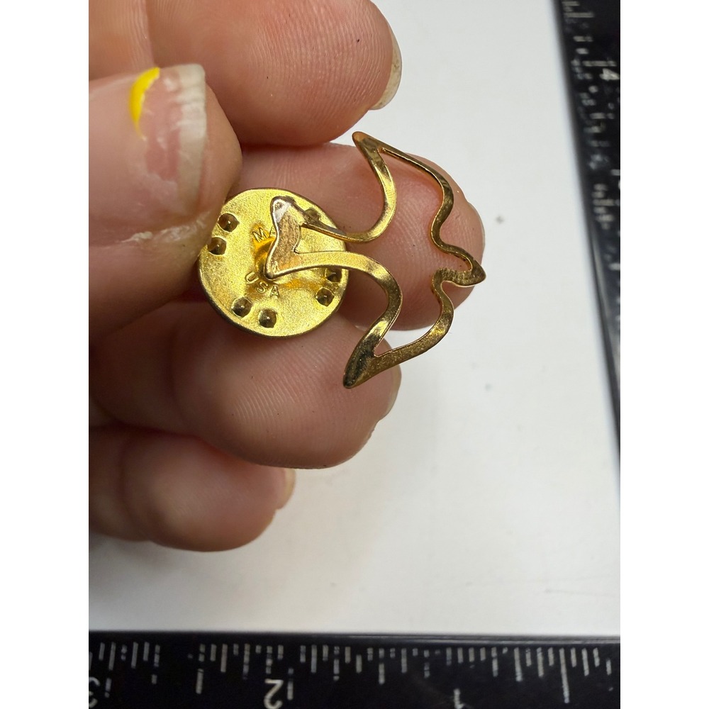 Gold Tone Minimalist Bird Dove Openwork Lapel Pin Made in USA Small Hat Pin